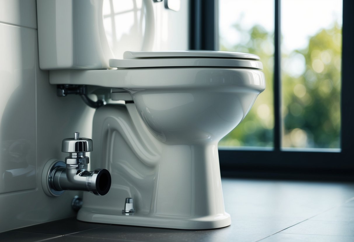 A toilet with a built-in grinder and a compatible non-return valve accessory installed